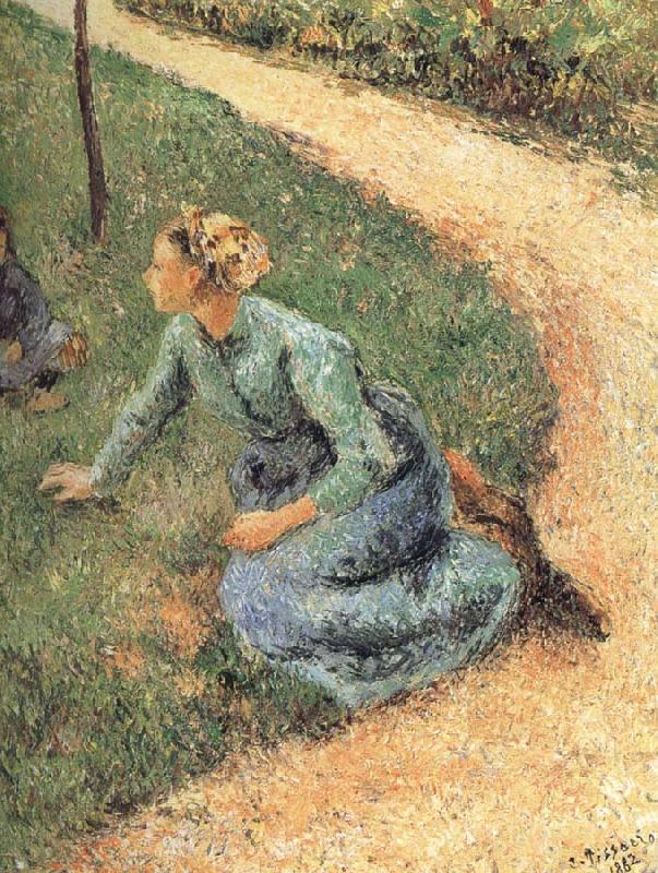 Camille Pissarro Peasant woman sitting on the side of the road Sweden oil painting art